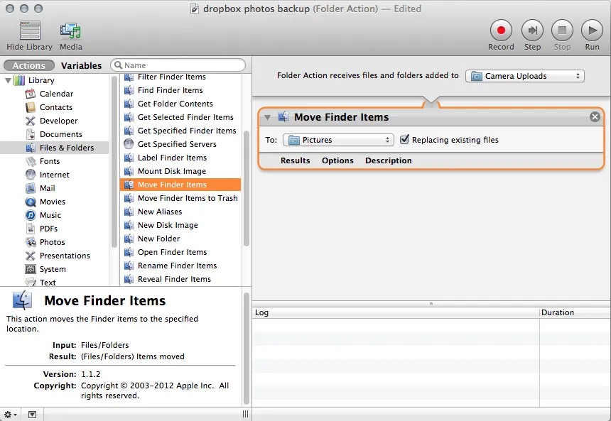 automator dropbox backup