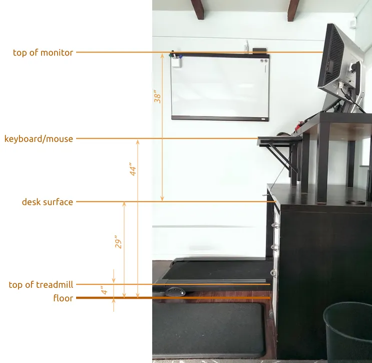 treadmill desk with dimensions