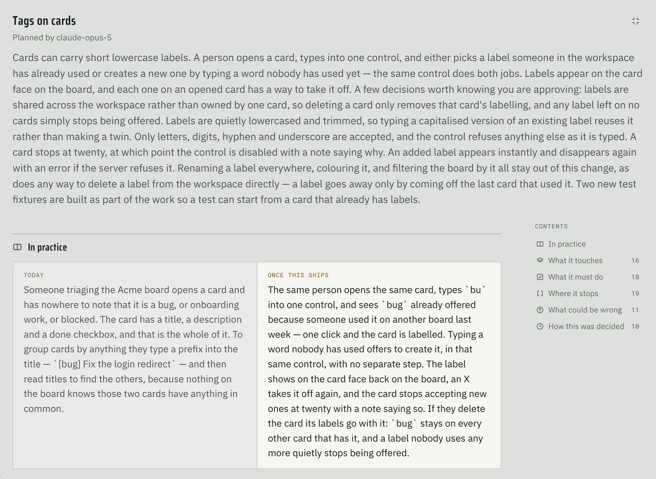 The spec's summary, and the world before and after the feature ships.